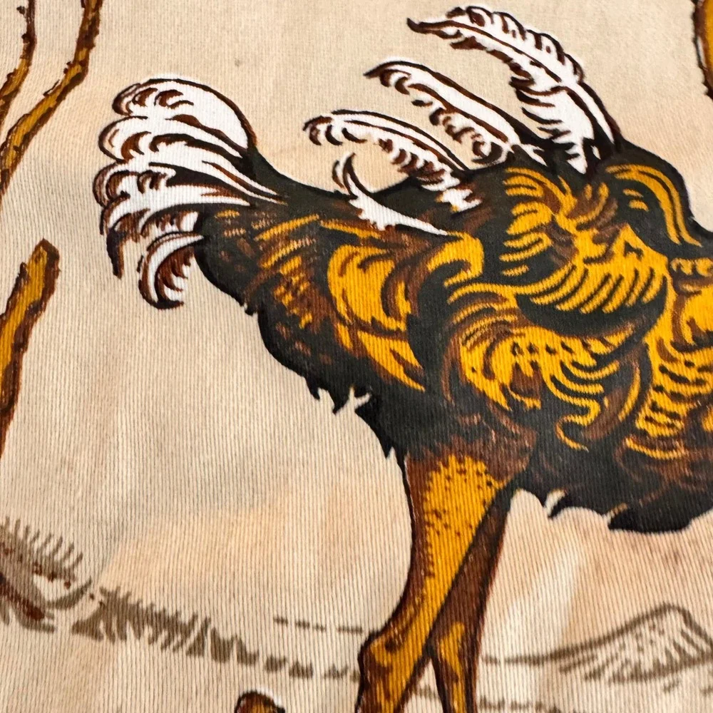 Vintage African Batik Mud Cloth Ostrich‎ w/ Chicks Wall Hanging Tapestry Rustic